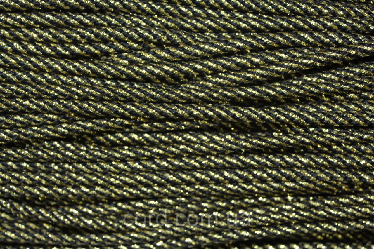 Шнур круглий 5 мм 100м чорний+золото, фото 1