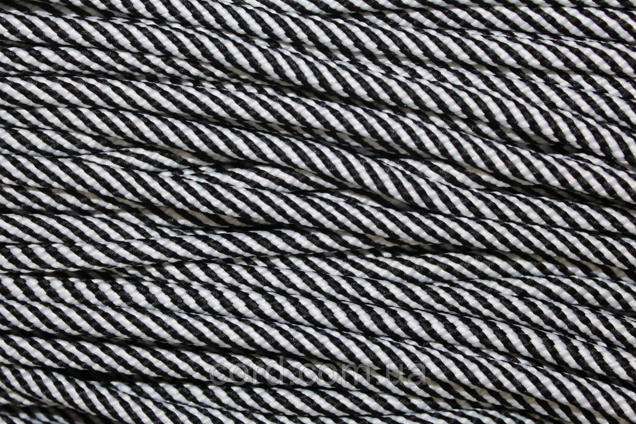 Шнур круглий спіраль 5мм чорний+білий моток 100м, фото 1