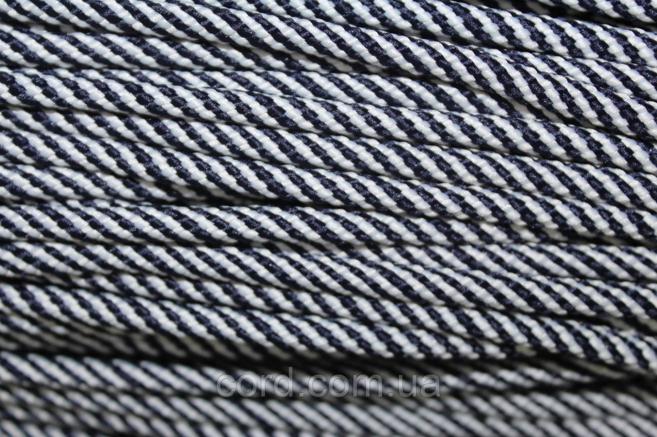 Шнур круглий спіраль 5мм синій+білий моток 100м, фото 1