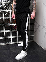 Чоловічі спортивні штани бавовна чорні з білими лампасами Київ