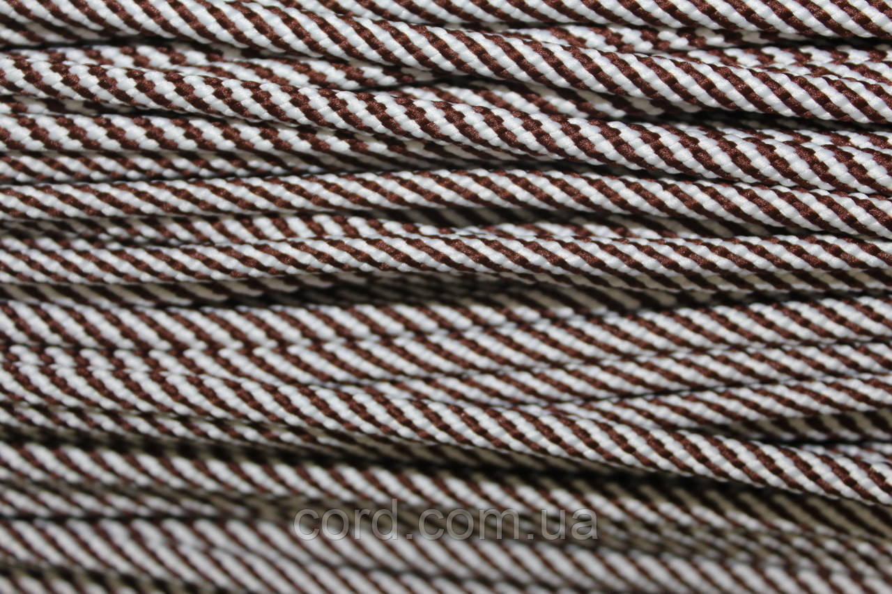 Шнур круглий спіраль 5мм коричневий+білий моток 100м, фото 1