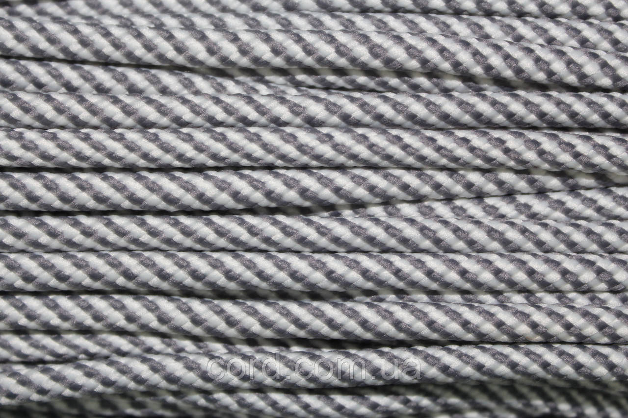 Шнур круглий спіраль 7мм сірий+білий моток 100м, фото 1