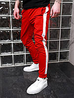 Чоловічі спортивні штани бавовна червоні з білими лампасами Київ