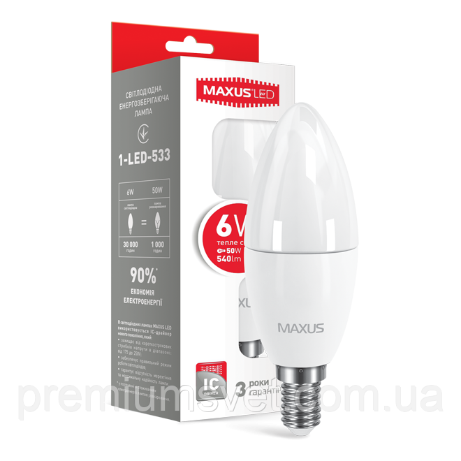 1-LED-533//LED C 37  CL-F  6W 3000K 220V E14, фото 1