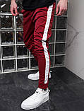 Спортивні штани чоловічі бавовна бордова з білими лампасами Київ, фото 2