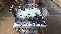 Розкладний стіл обідній кухонний комплект стіл і стільці 3D малюнок 3д "Чорні квіти" ДСП скло 70*110 Mobilgen 2003