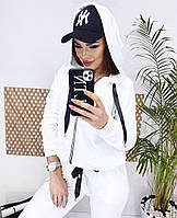 Велюровий жіночий спортивний костюм на змійці з капюшоном,велюр на натуральній основі білий