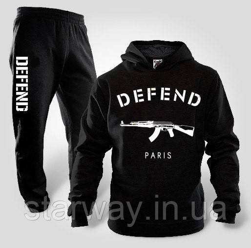 Чорний спортивний костюм defend paris з капюшоном