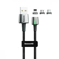 Магнітний комбо кабель Baseus Zinc Magnetic Lightning + Micro USB + Type-C (1m)