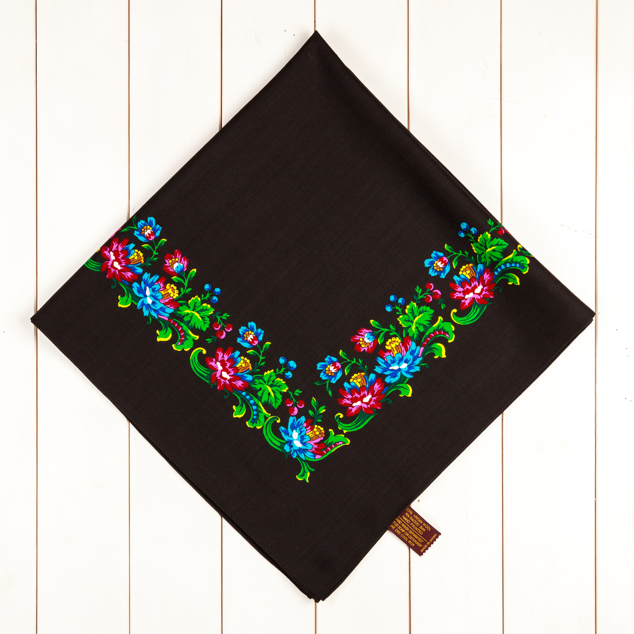 Японська вовняна хустка 75х75см Чорна, фото 1