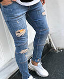 Джинси чоловічі вузькі рванки синій Київ, фото 3