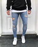 Джинси чоловічі вузькі рванки синій Київ, фото 4