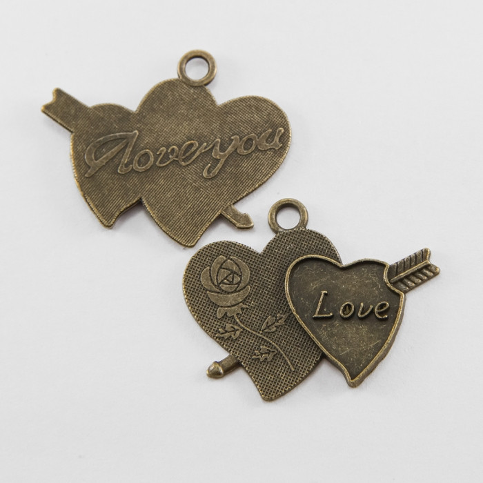 Кулон Серце Метал, Колір Бронзовий, 32х26мм, 5 шт, фото 1