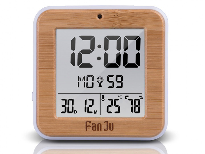 Цифровий годинник FanJu FJ3533 з термометром, гігрометром, календарем і будильником. Колір дерево