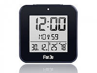 Цифровий годинник FanJu FJ3533 з термометром, гігрометром, календарем і будильником. Чорний колір