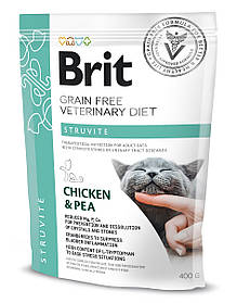 Brit Veterinary Diet STRUVITE корм для кішок із захворюванням сечовивідних шляхів КУРИЦА та ГОРОХ, 400 г