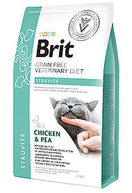 Brit Veterinary Diet STRUVITE корм для кішок із захворюванням сечовивідних шляхів КУРИЦА та ГОРОХ, 2 кг