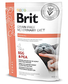 Brit Veterinary Diet RENAL корм для кішок із хронічною нирковою недостатністю Яйця та ГОРОХ, 400 г