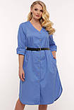 Сукня-сорочка коттовое прямого силуету з довгим рукавом великого розміру 54-60 блакитне, фото 3