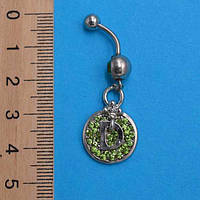 Сережки для пірсингу, колір білий, зелений, медична сталь