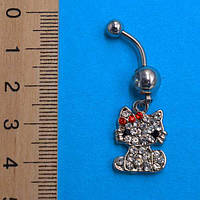 Сережки для пірсингу, Кошеня, білі стрази, медична сталь