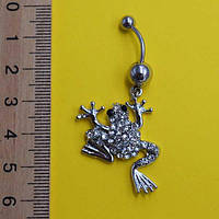 Сережки для пірсингу, жаба, стрази, медична сталь, кольори в асортименті