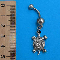 Сережки для пірсингу, Черепашка, стрази, медична сталь, кольори в асортименті