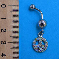 Сережки для пірсингу, Знак ☮ Peace (світ), стрази, медична сталь, кольори в асортименті