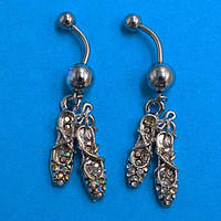 Сережки для пірсингу, Пуантенти (балетні туфлі), стрази хамелеон і білі, медична сталь,