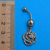 Сережки для пірсингу, Троянди, стрази, медична сталь, кольори в асортименті