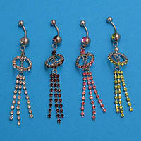 Сережки для пірсингу, ланцюжок зі стразами, медична сталь, кольори в асортименті