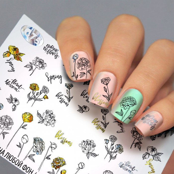 Слайдер-дизайн КВІТИ - водні наклейки для нігтів Fashion nails G75