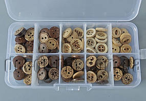 Ґудзики дерев'яні в контейнері 13 мм/≈100 шт сір.C
