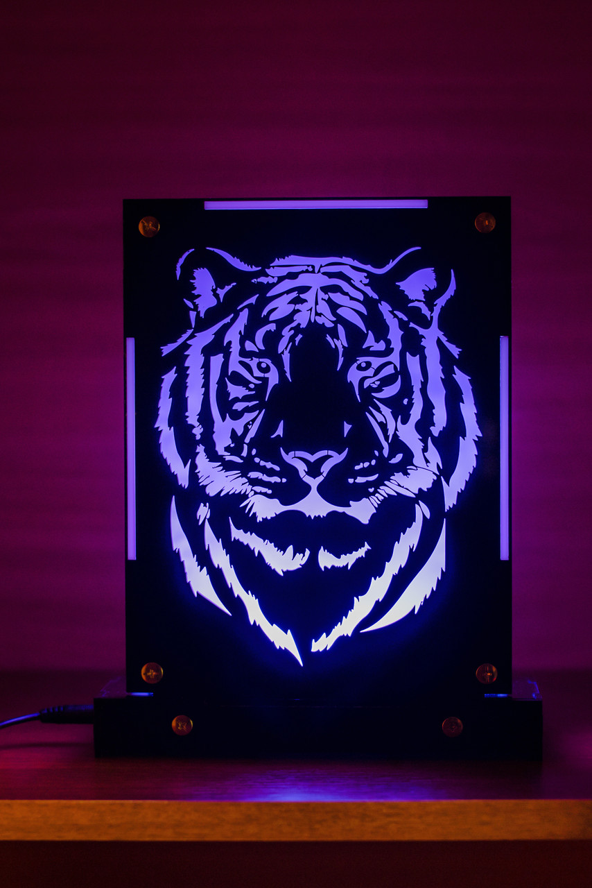 Декоративний настільний нічник Тигр, тіньовий світильник, кілька підсвічувань (на пульті)