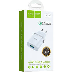 Швидкий зарядний пристрій зарядка Hoco C12Q Smart Quick Charge 3.0 3А 18 Вт колір Білий Гарантія!