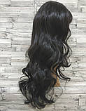 Перука жіноча хвиляста чорна довга з чубчиком і проділом 70см, фото 2