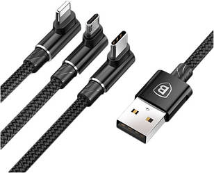 Кабель зарядный Baseus MVP 3 in 1 USB Type-C+micro USB+Lightning 3.5A 1.2М Black (CAMLT-WZ01)