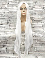 Перука біла довга пряма рівна без чубчика з проділом жіноча для жінок 100см зі штучного волосся