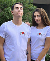 Белые Парные футболки для парня и девушки с надписями кардиограмма с сердцем
