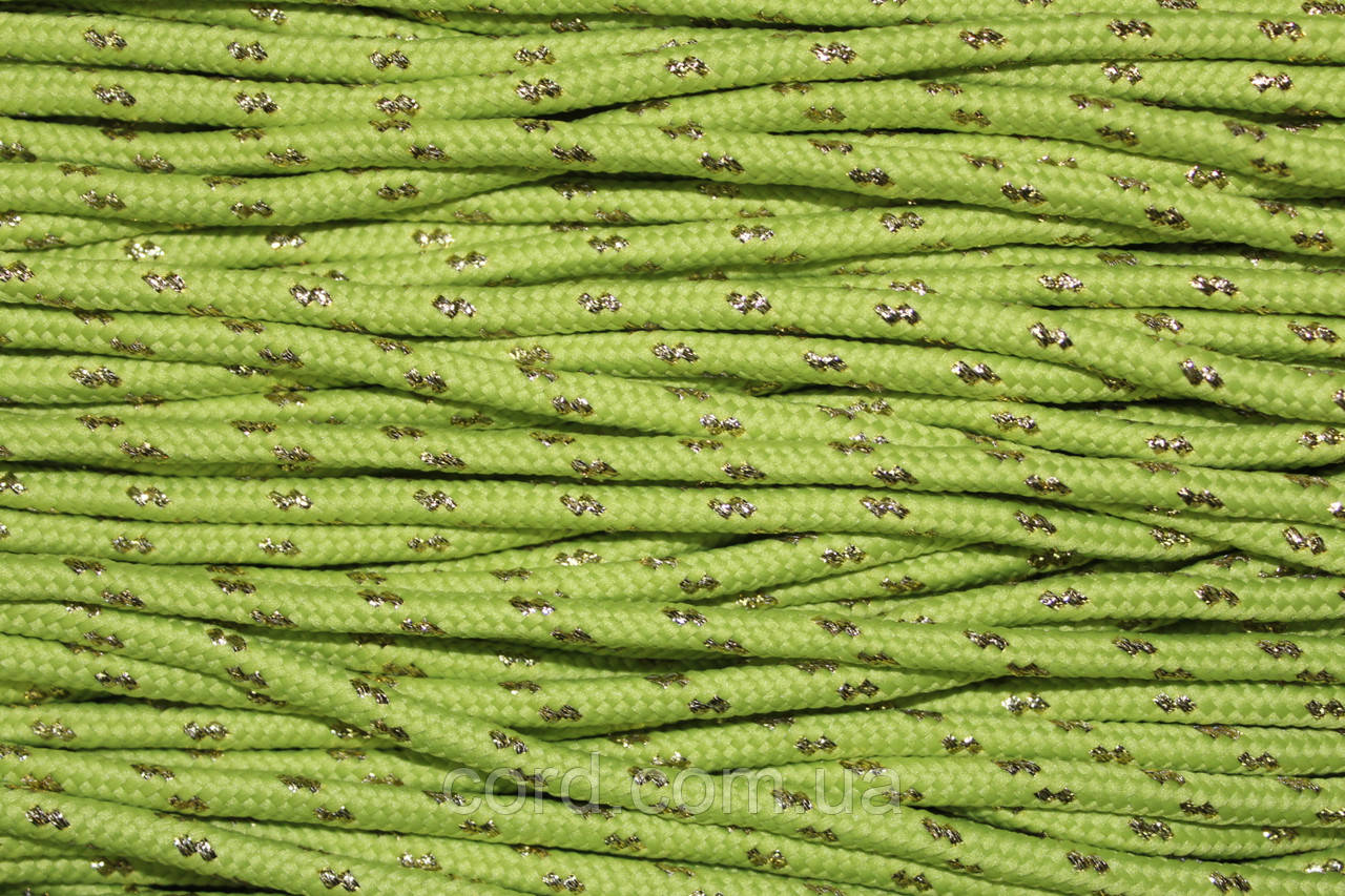 Шнур круглий з наповнювачем 5мм салат+золото моток 100м, фото 1