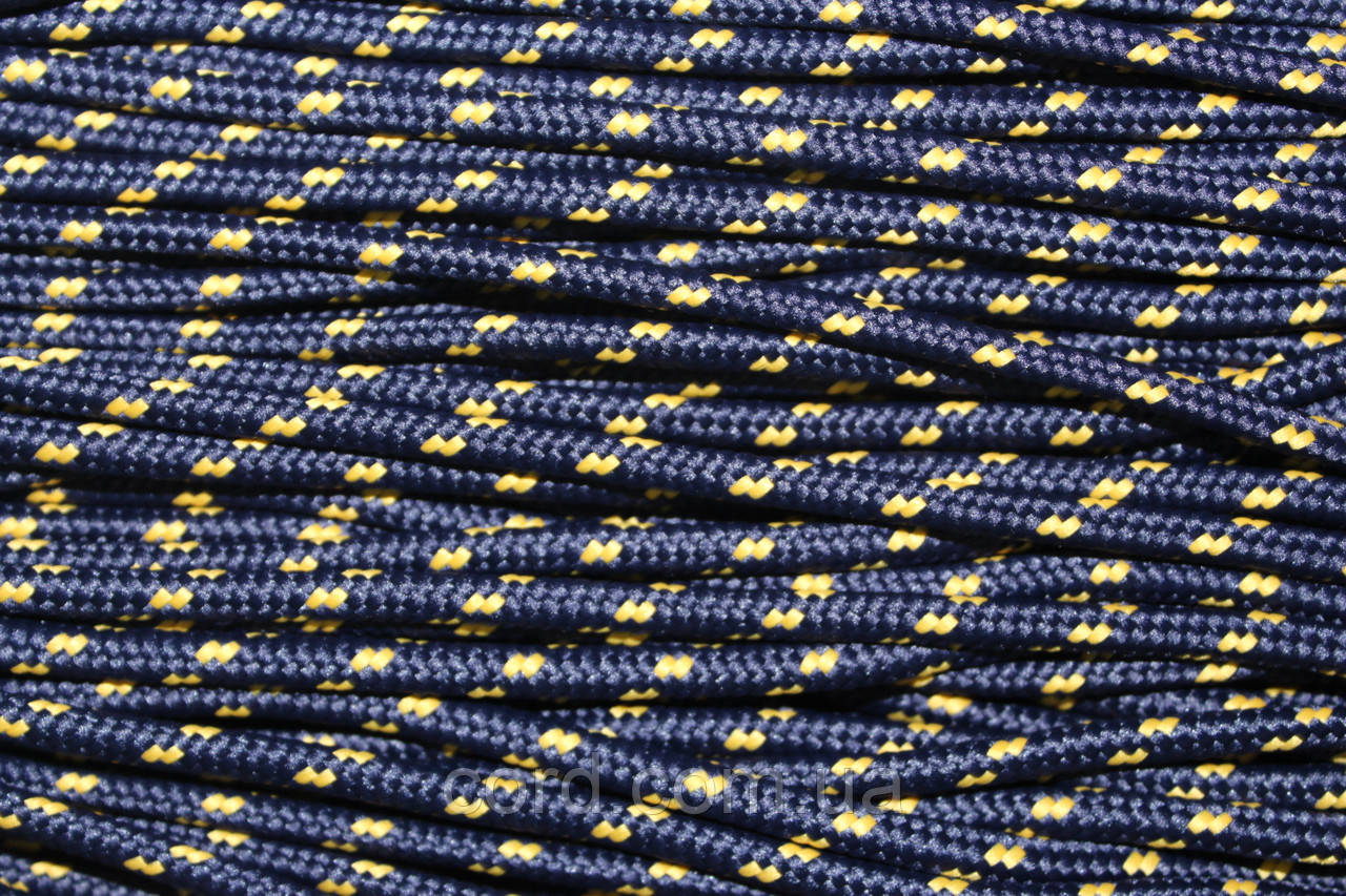 Шнур круглий з наповнювачем 5мм синій+жовтий моток 100м, фото 1