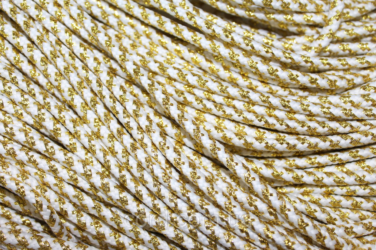 Шнур круглий з наповнювачем 5мм білий+золото моток 100м, фото 1