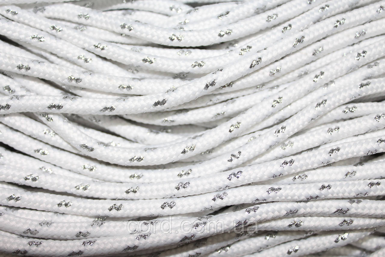 Шнур круглий з наповнювачем 5мм білий+срібло моток 100м, фото 1