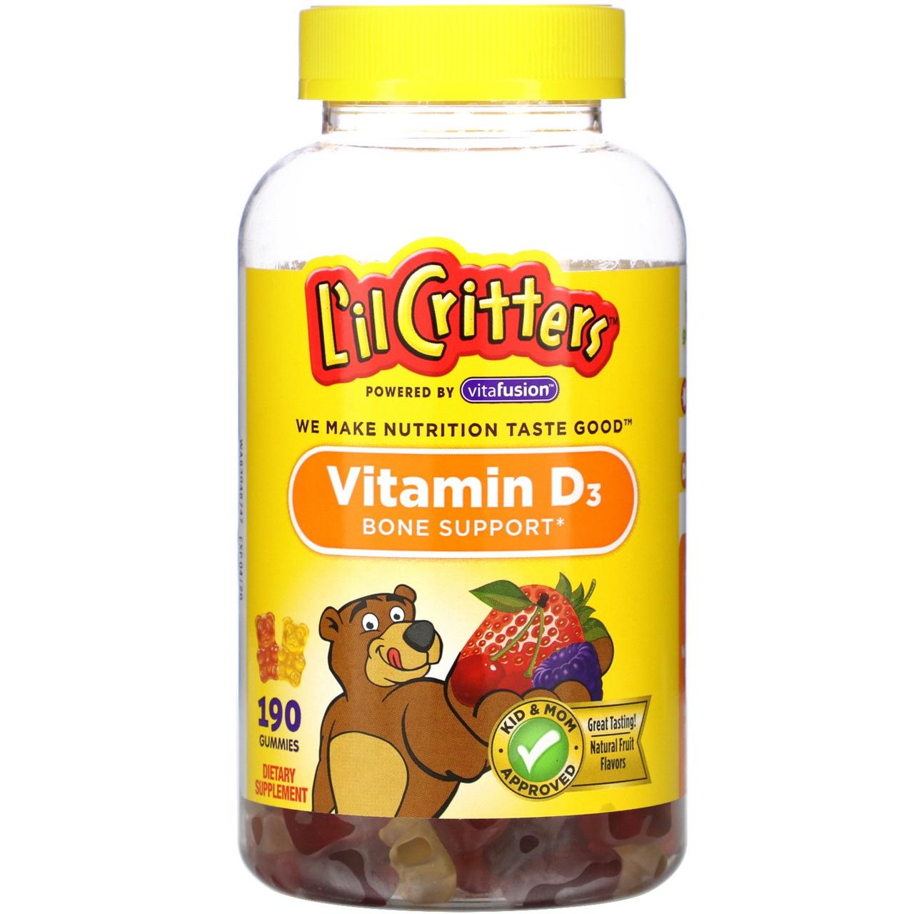 Вітамін Д3 для дітей, для підтримки здоровя кісток, 190 жувальних цукерок L'il Critters