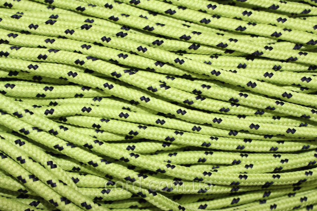 Шнур круглий з наповнювачем 5мм салат+чорний моток 100м, фото 1