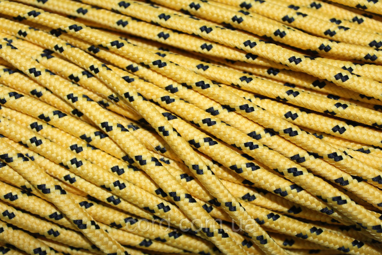 Шнур круглий з наповнювачем 5мм жовтий+чорний моток 100м, фото 1