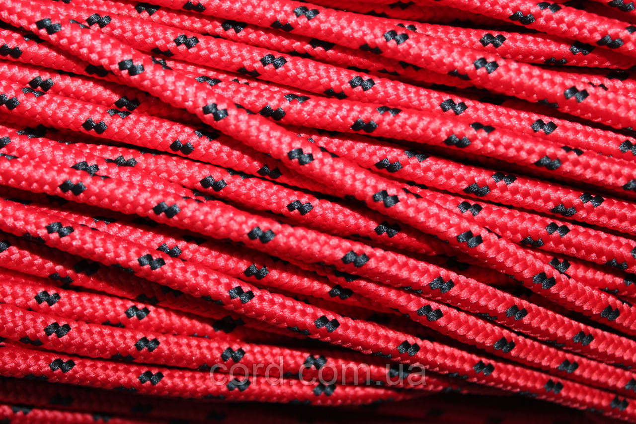 Шнур круглий з наповнювачем 5мм червоний+чорний моток 100м, фото 1