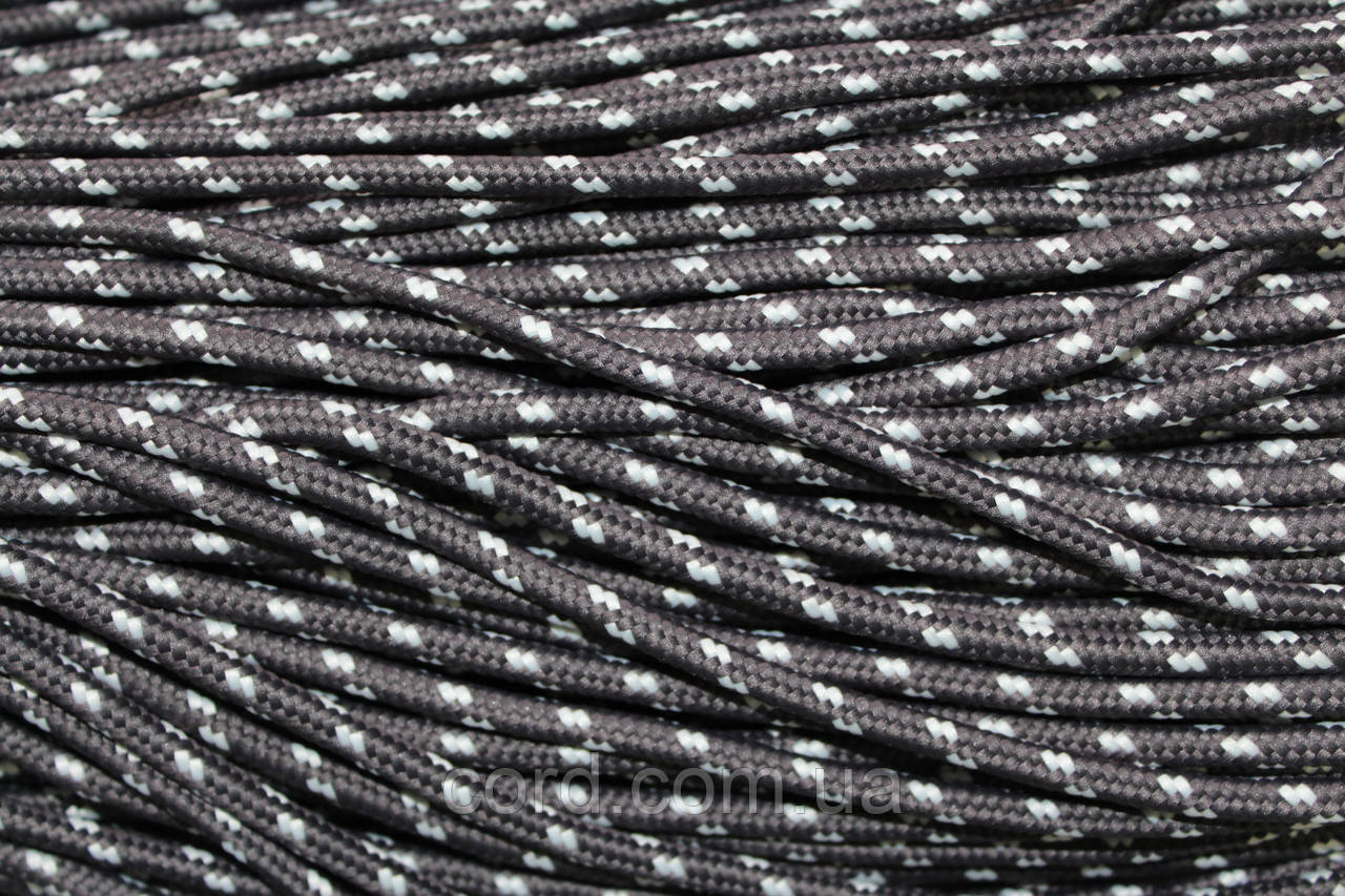 Шнур круглий з наповнювачем 5мм темно-сірий+білий моток 100м, фото 1