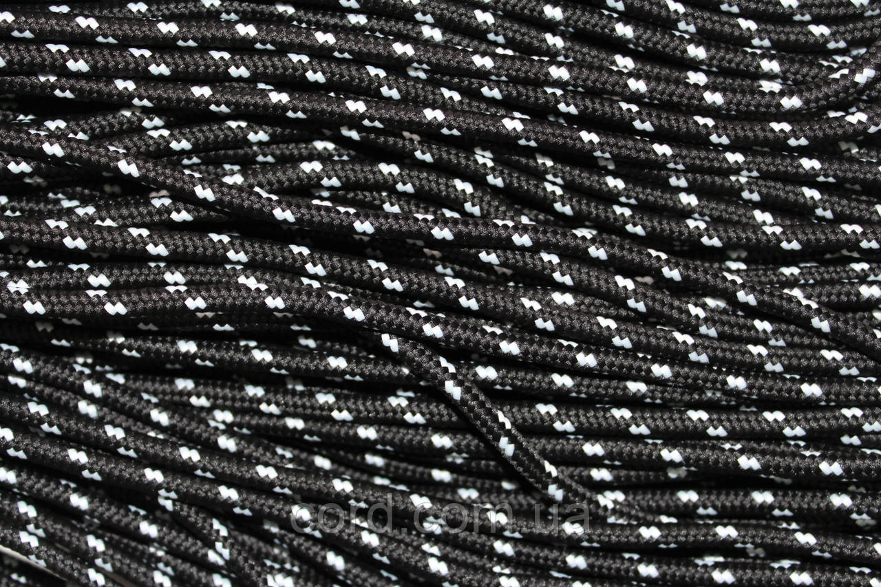 Шнур круглий з наповнювачем 5мм чорний+білий моток 100м, фото 1