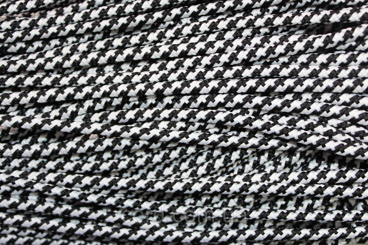 Шнур круглий з наповнювачем 5мм чорний+білий моток 100м, фото 1